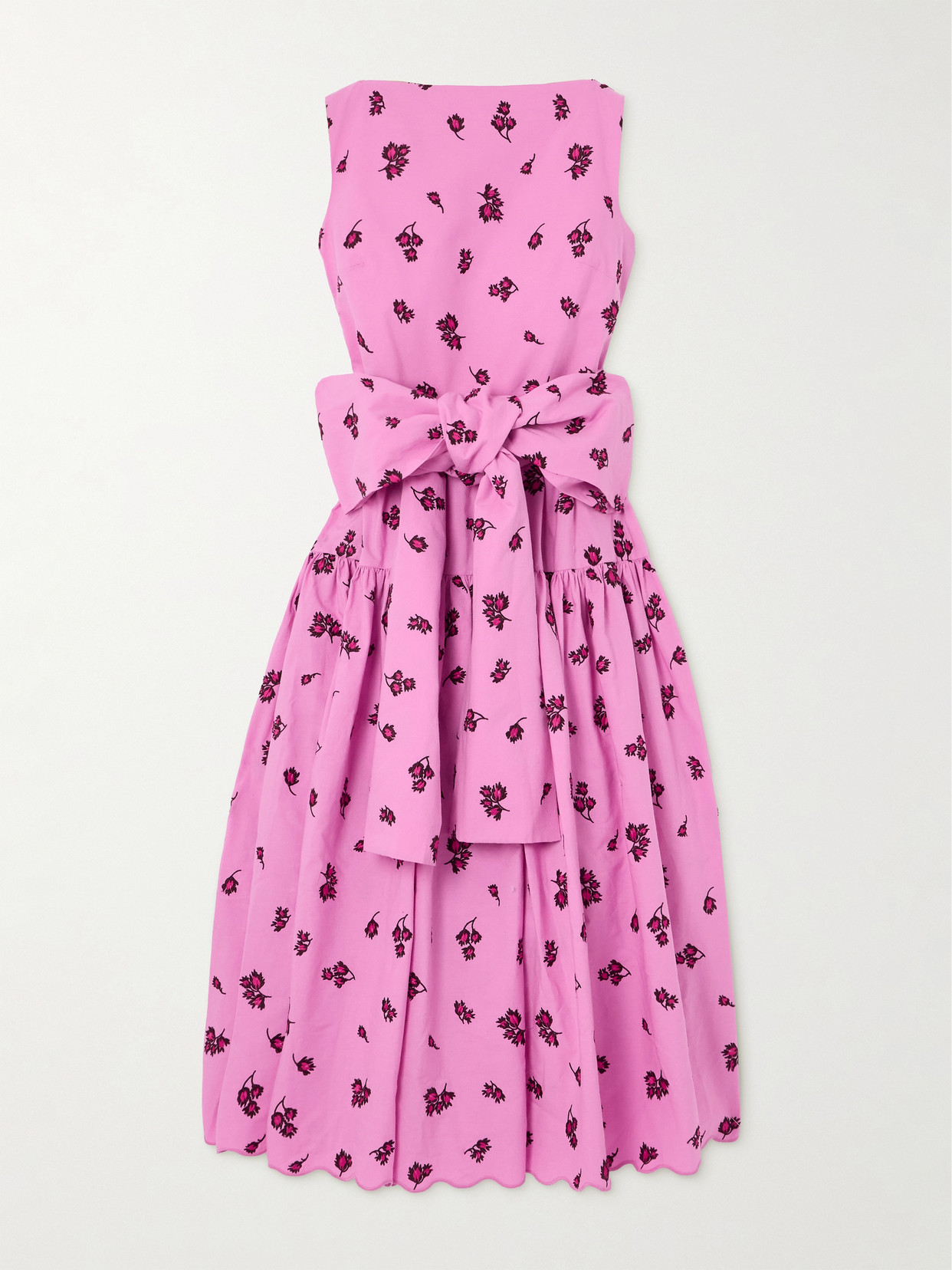Erdem - Belted Tiered Scalloped Embroidered Cotton-blend Midi Dress - Pink