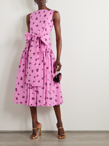 Erdem Belted tiered scalloped embroidered cotton-blend midi dress