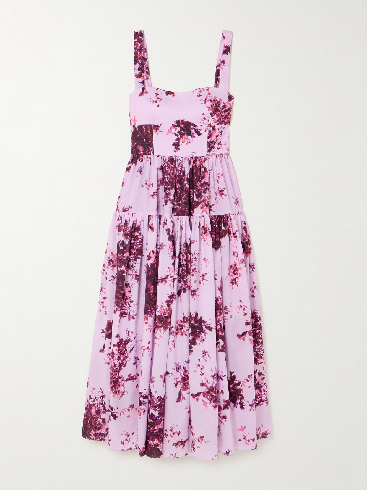 Erdem Tiered Floral-print Cotton Midi Dress In Pink