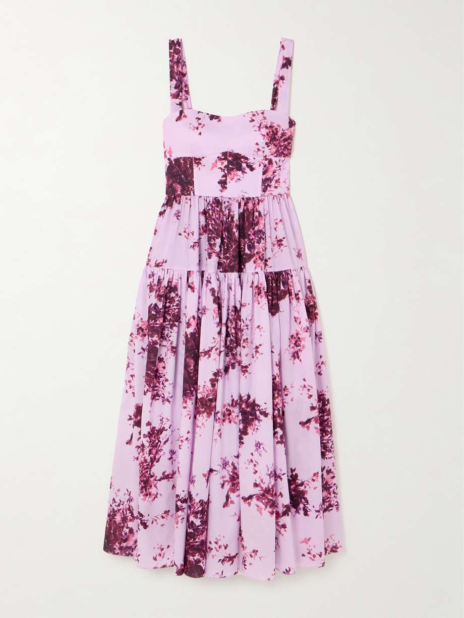 tiered floral-print cotton midi dress