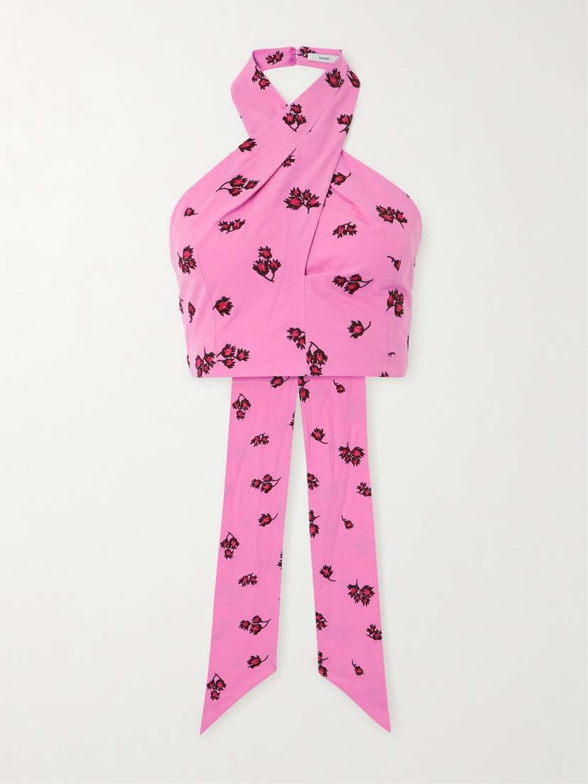 Erdem Cropped Embroidered Cotton-blend Top