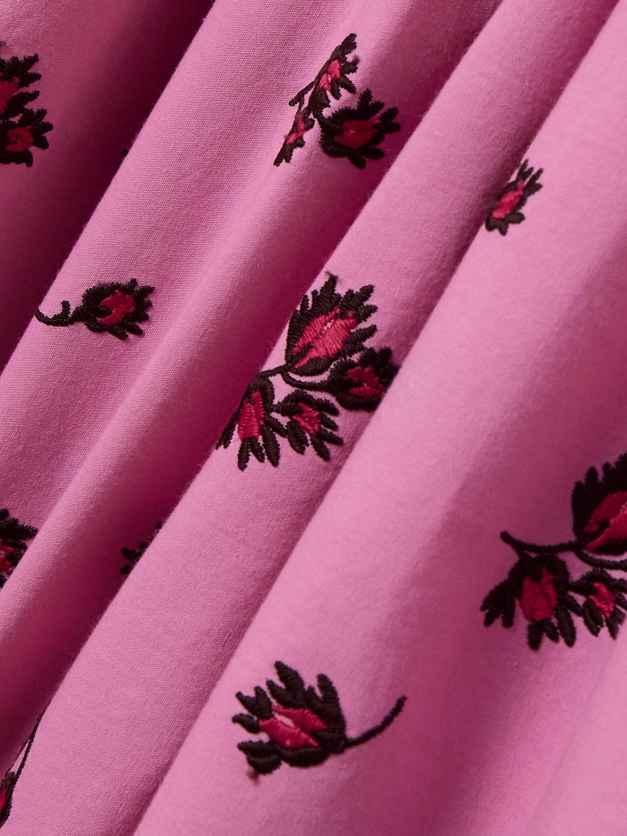 Erdem Scalloped Pleated Embroidered Cotton-blend Poplin Midi Skirt In Pink