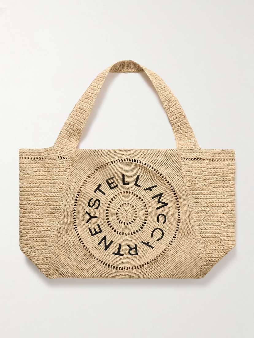 Stella McCartney Embroidered Crocheted Raffia Tote