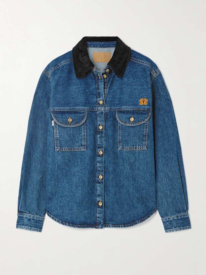 Blazé Milano Nariida Senner Corduroy-trimmed Embroidered Denim Shirt