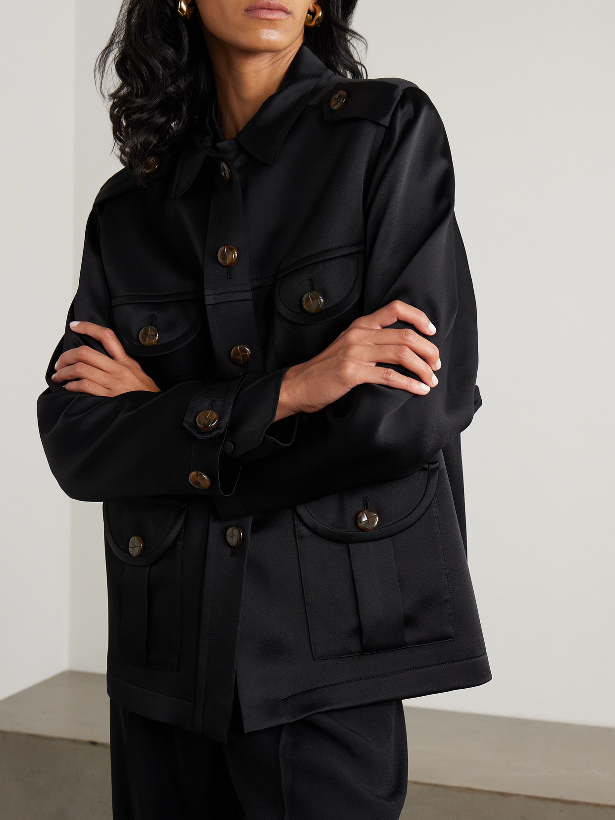 Blazé Milano Sahariana Satin Jacket In Black
