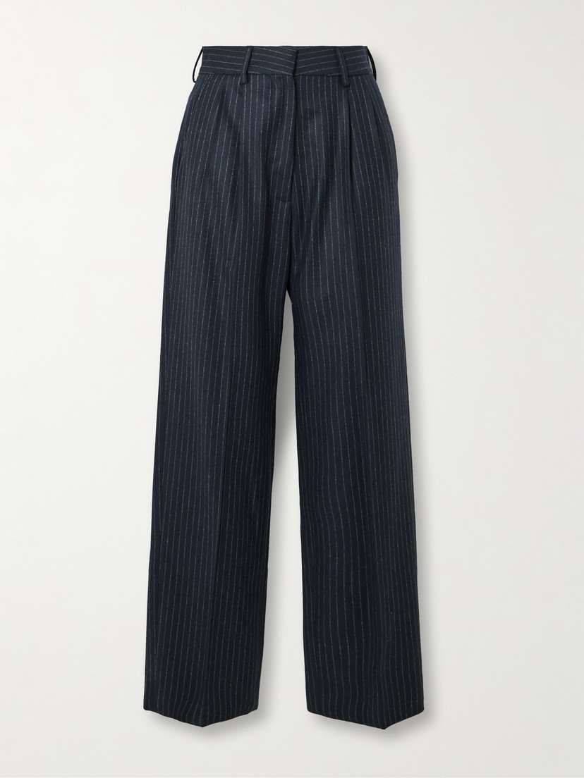 Blazé Milano Fox Pleated Pinstriped Wool And Cashmere-blend Straight-leg Pants