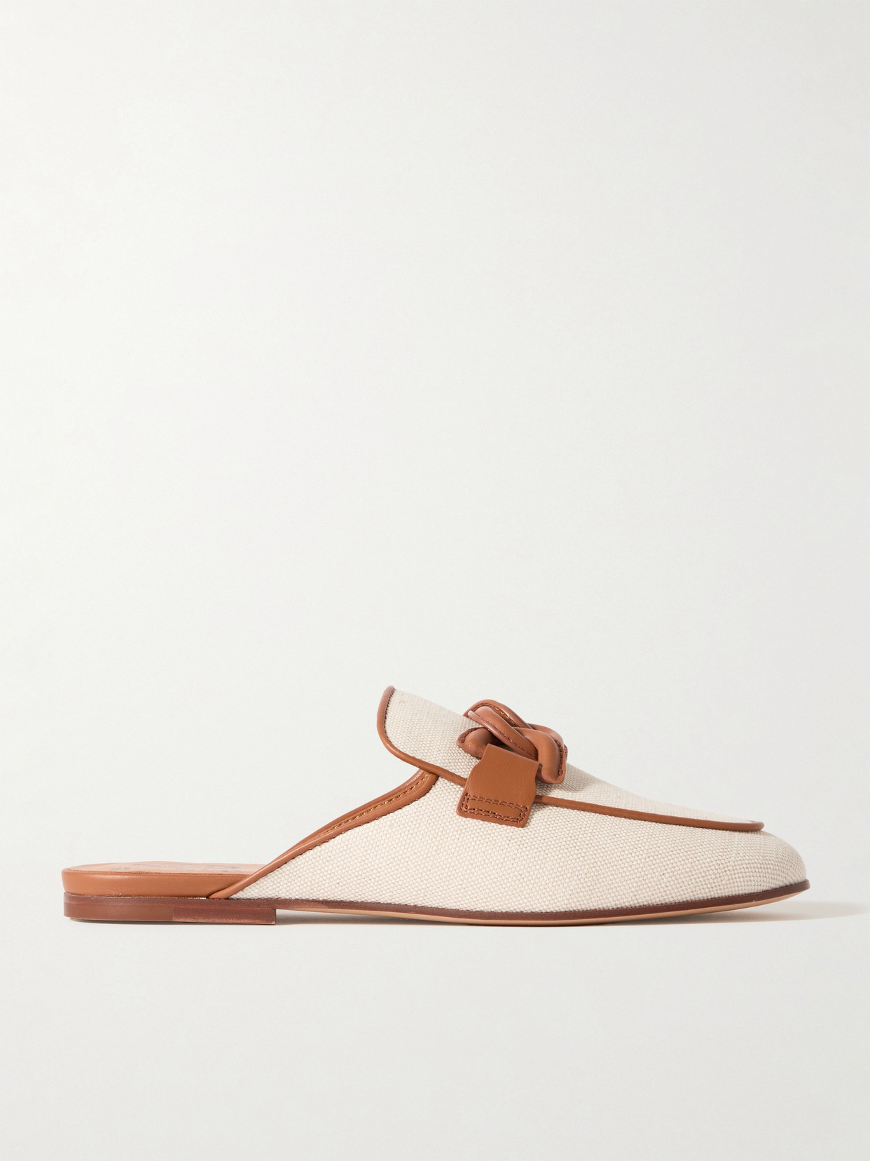 Tod's - Sabot Leather-trimmed Canvas Slippers - Off-white