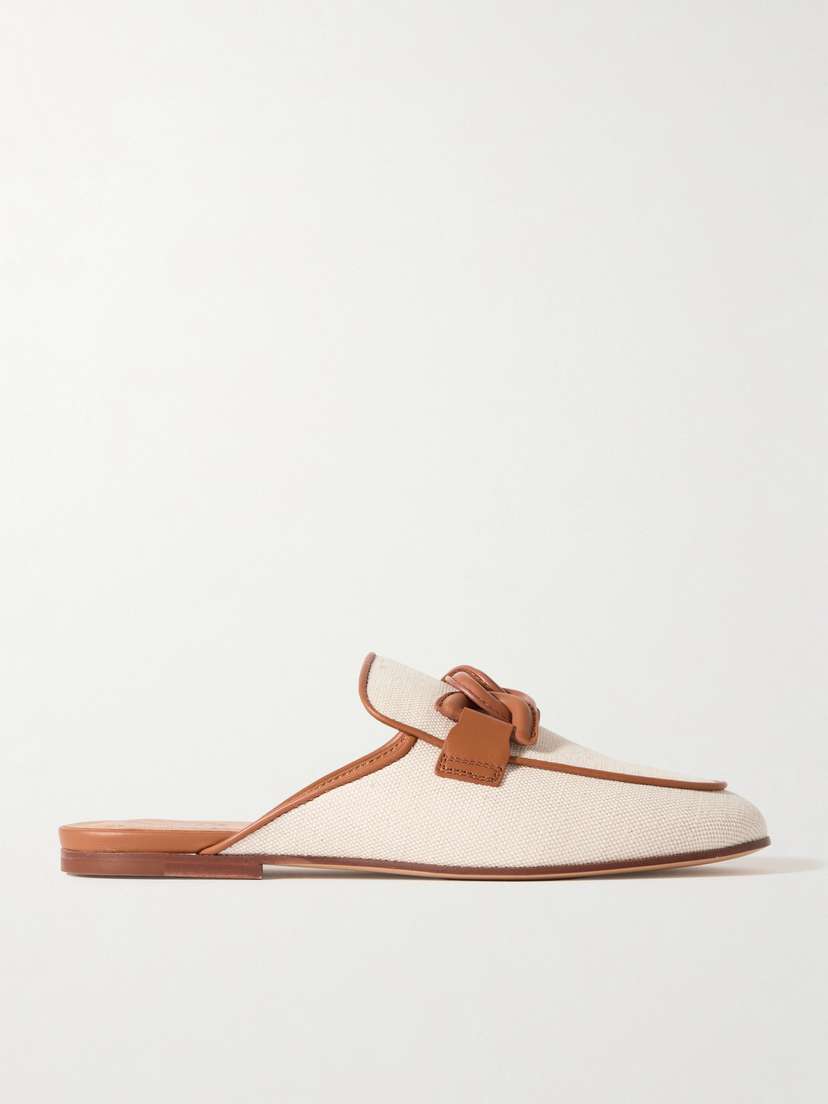 Tod's Sabot Leather-trimmed Canvas Slippers
