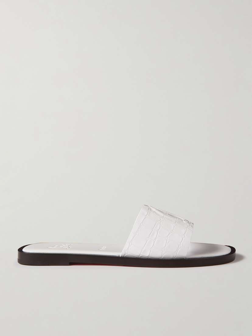 Christian Louboutin Cl Croc-effect Patent-leather Slides