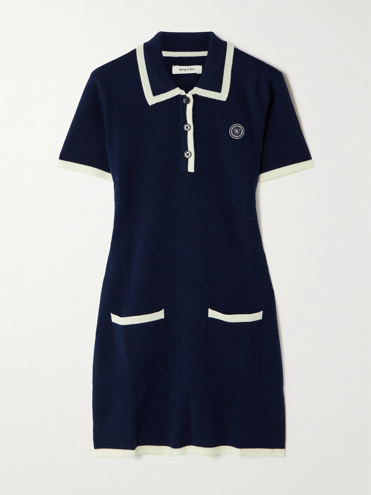 Sporty And Rich Hilary Appliquéd Wool-blend Jacquard Mini Dress In Blue