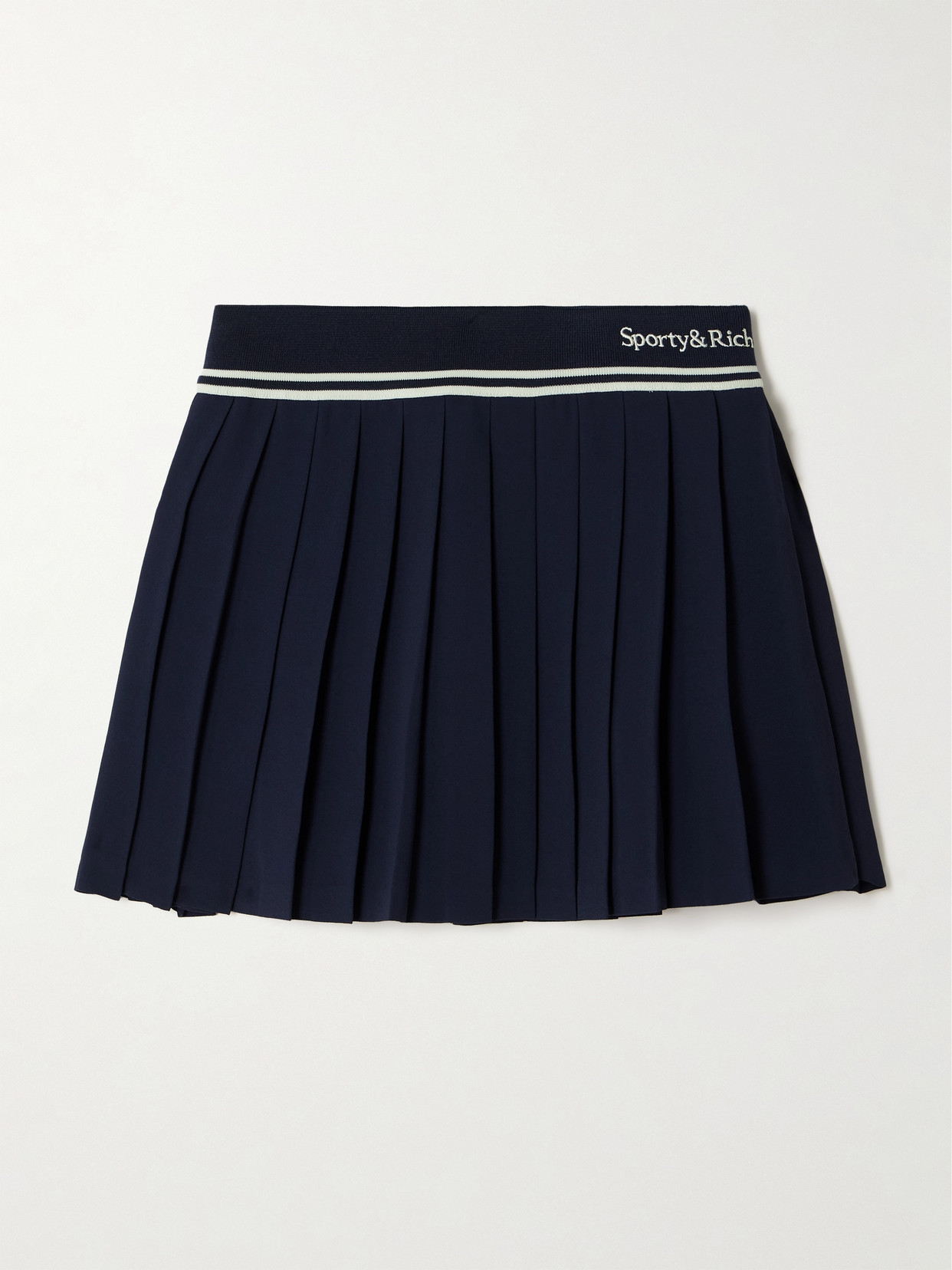 Shop Sporty And Rich Abigail Striped Pleated Crepe Mini Skirt In Blue