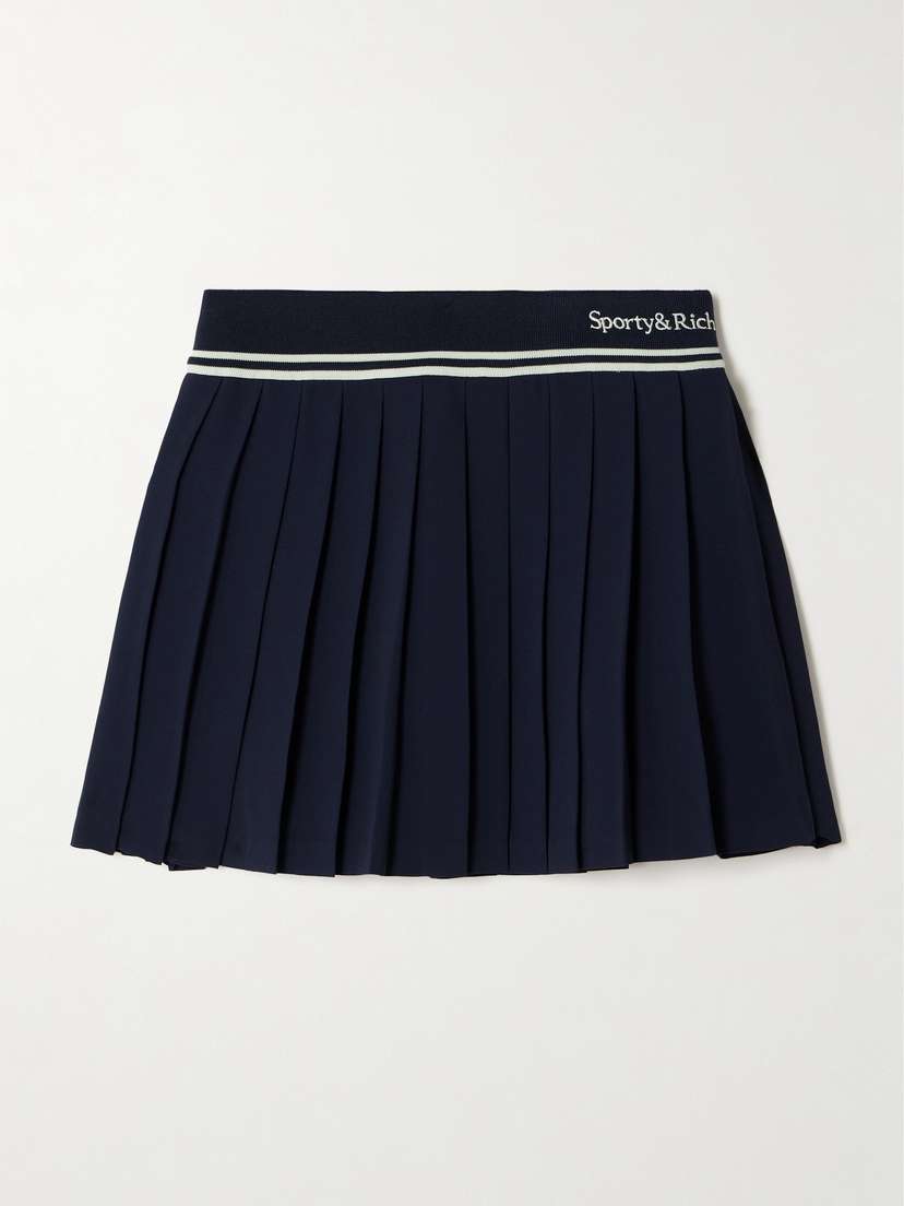 Sporty & Rich Abigail Striped Pleated Crepe Mini Skirt