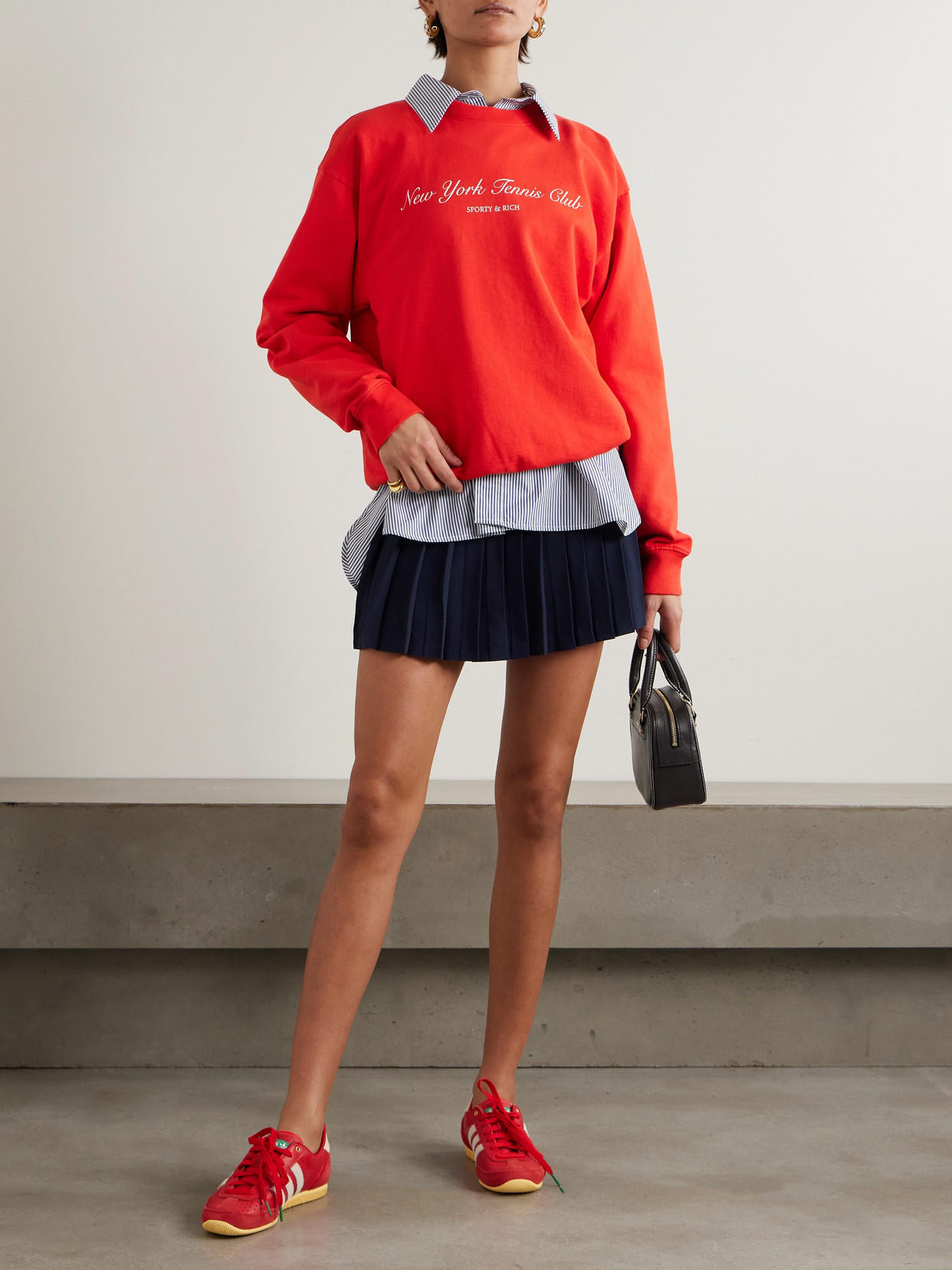 Shop Sporty And Rich Abigail Striped Pleated Crepe Mini Skirt In Blue