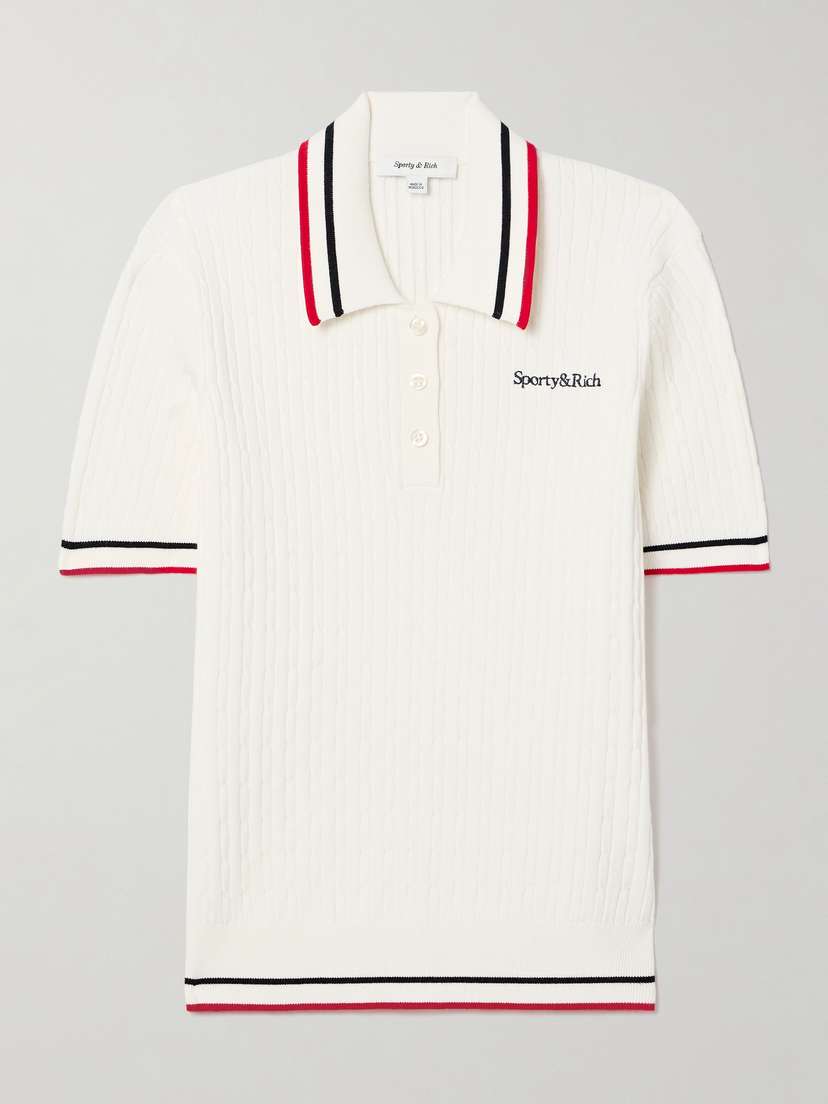 Sporty & Rich Mila Striped Ribbed-knit Polo Shirt