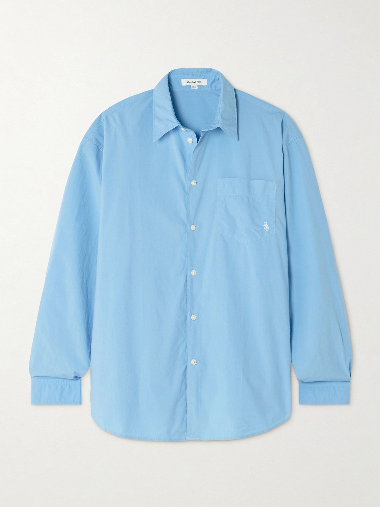 Sporty & Rich - Oversized Embroidered Cotton-poplin Shirt - Blue