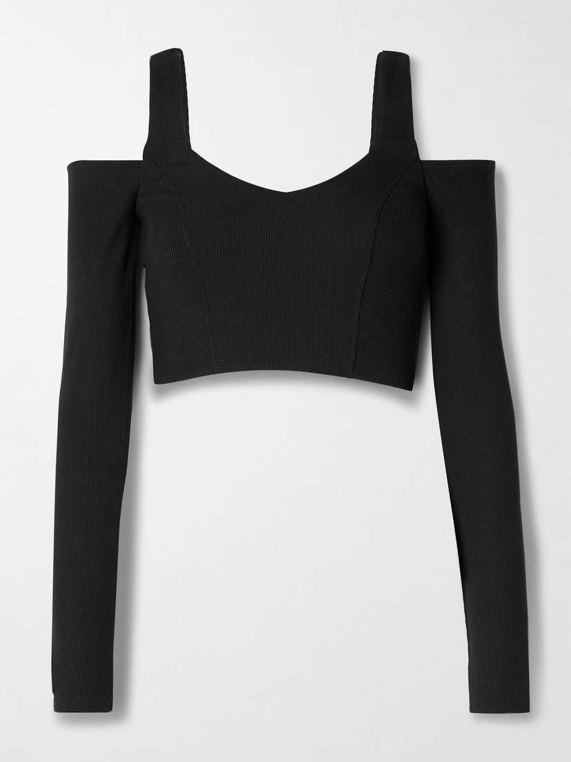 Alo Yoga Cold-shoulder Cropped Ribbed Stretch-modal Top