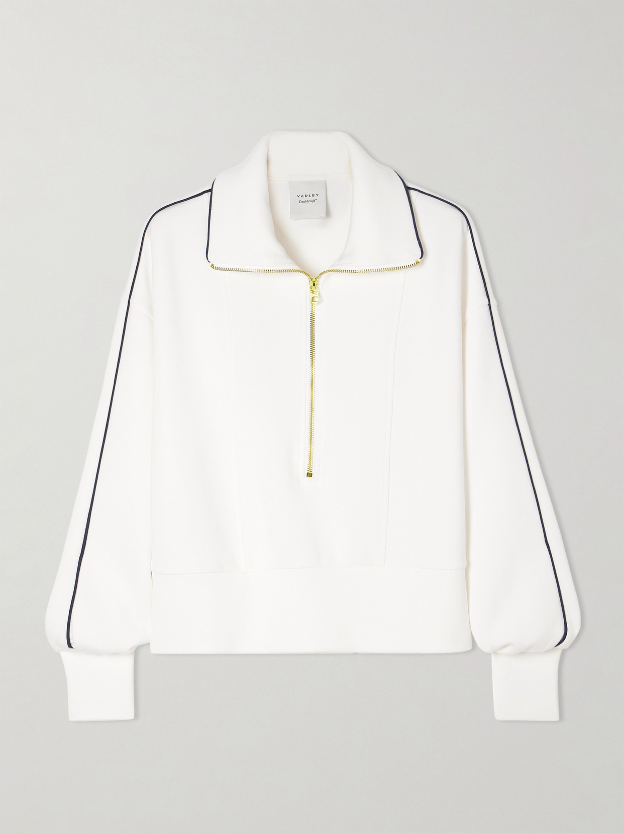 Shop Varley Davenport Piped Stretch-jersey Half-zip Sweatshirt In Unknown