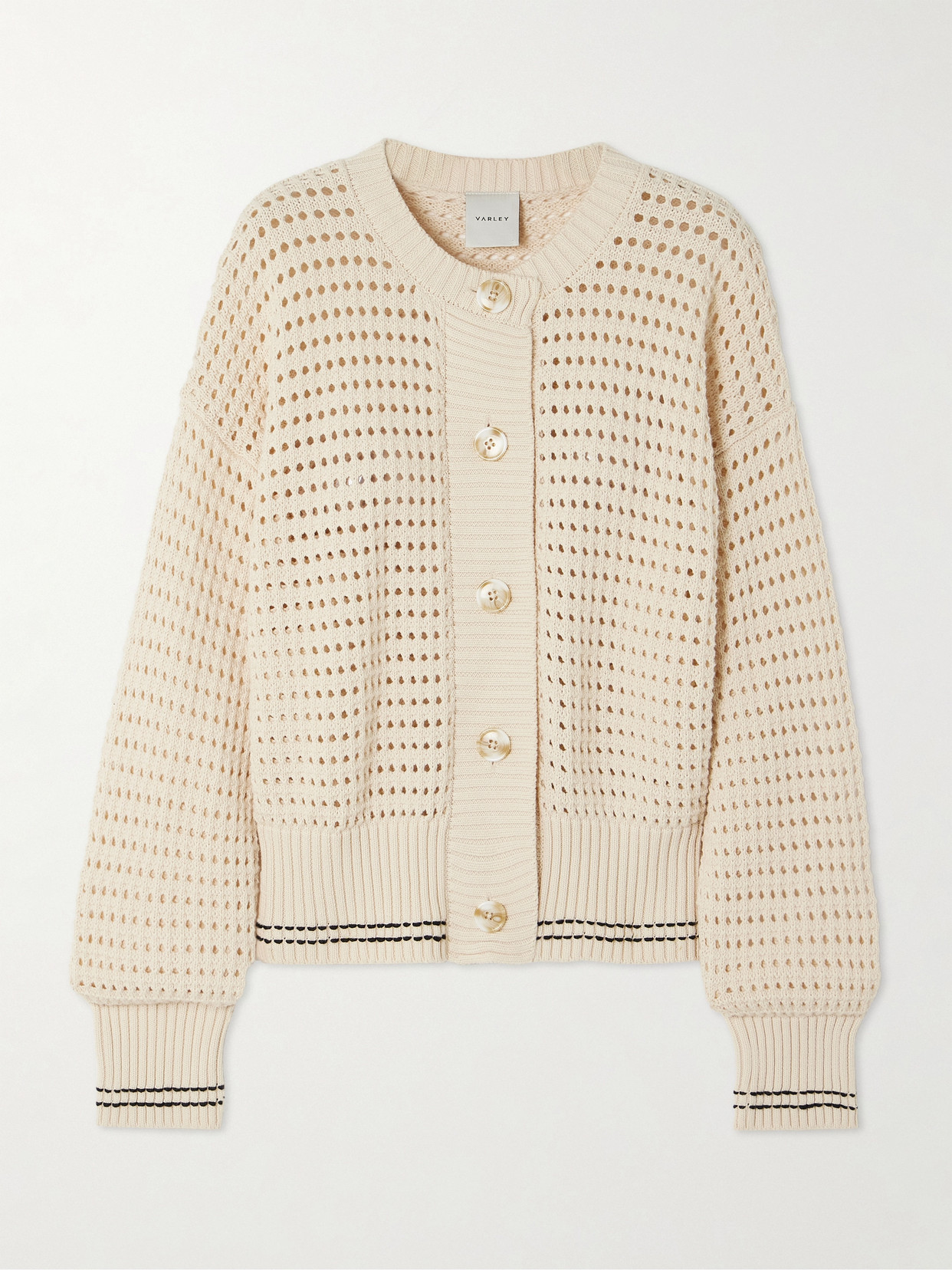 Varley - Kris Striped Open-knit Cotton Cardigan - Neutrals