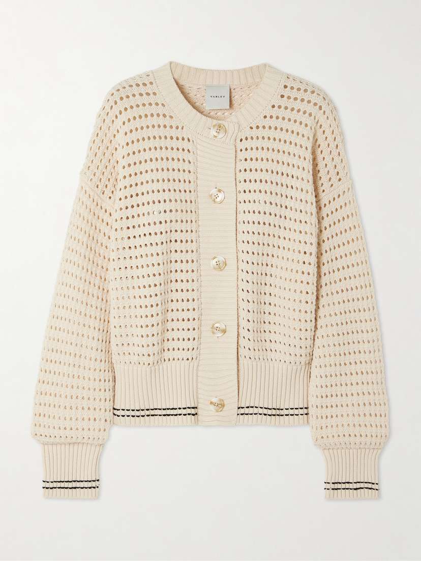 Varley Kris Striped Open-knit Cotton Cardigan - x large