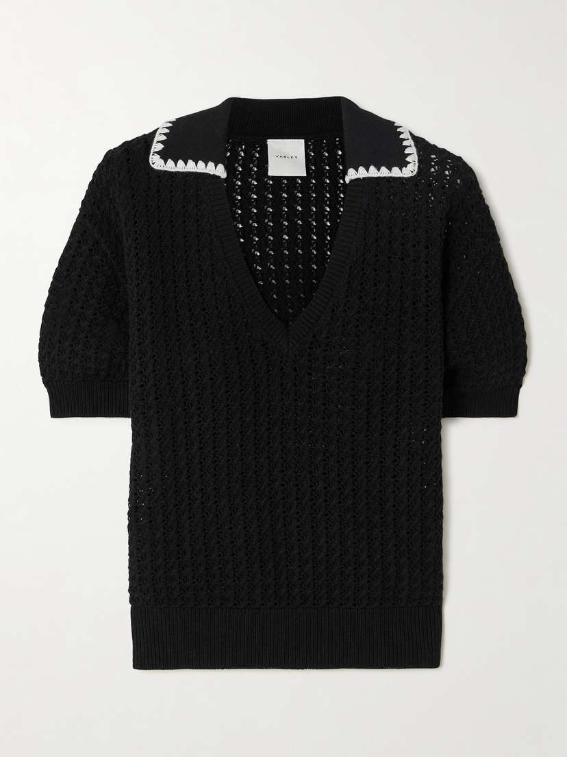 Varley Monte Two-tone Crocheted-cotton Polo Sweater - x large