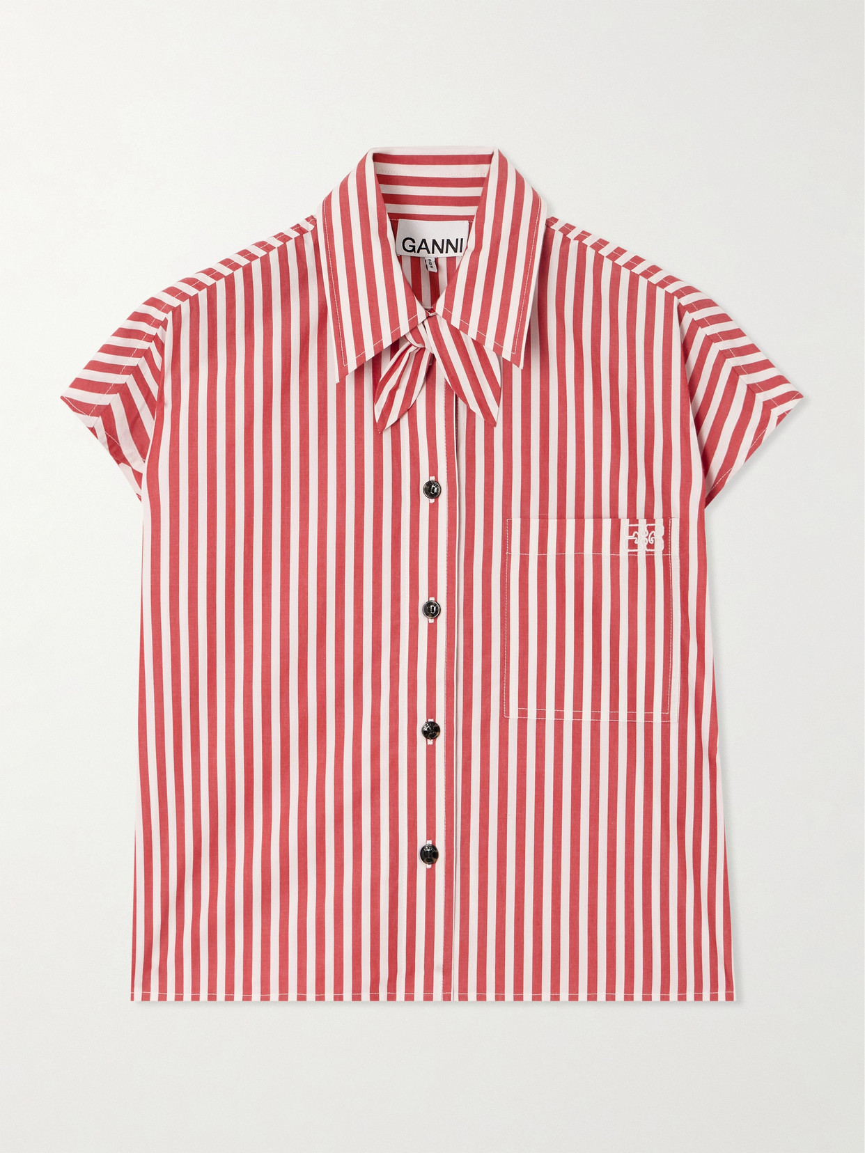 GANNI - Bow-embellished Striped Organic Cotton-poplin Shirt - Red