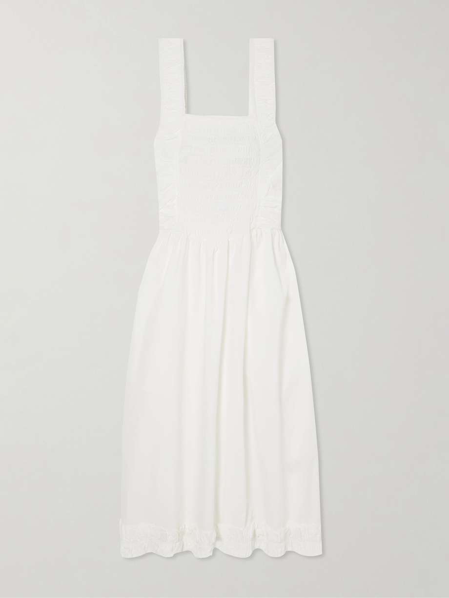 smocked organic cotton-poplin midi dress