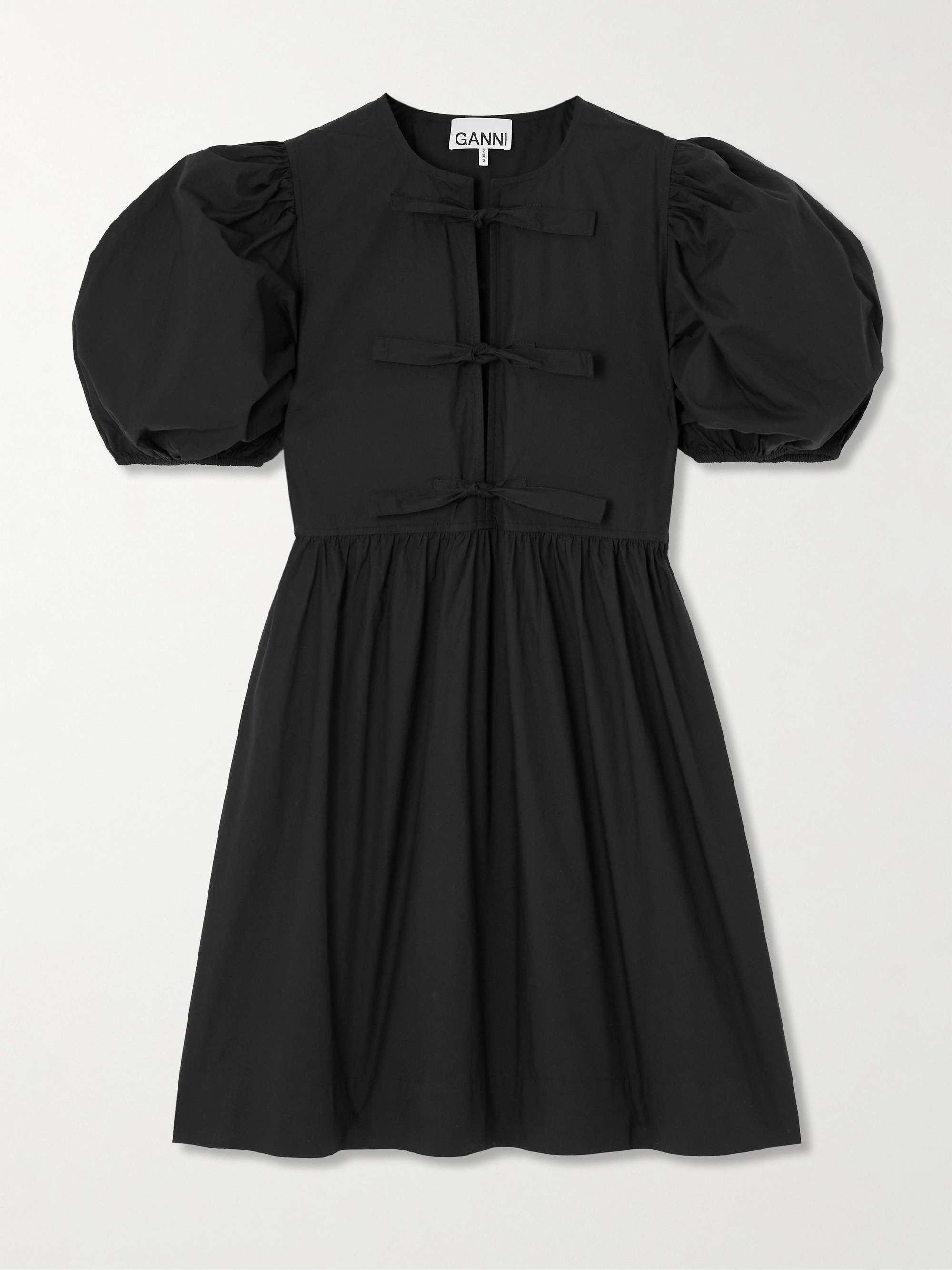 GANNI オーガニックコットンポプリン プリーツミニワンピース リボン  