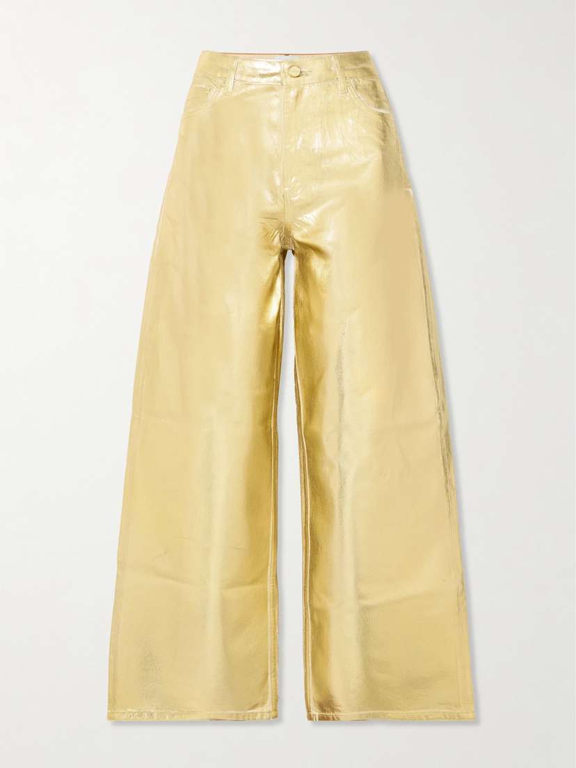 Ganni Metallic High-rise Wide-leg Organic Jeans