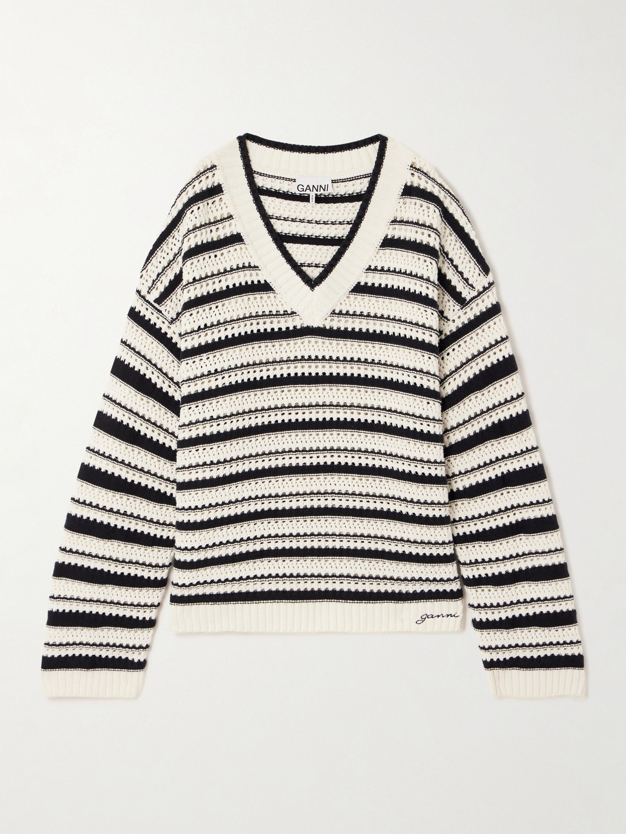 Ganni Gestreifter Pullover In Lochstrick In Multi