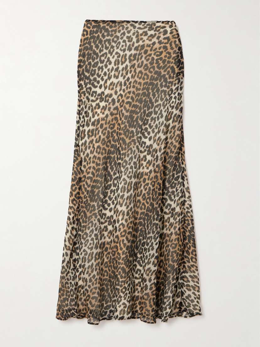 Ganni Leopard-print Recycled-crepon Maxi Skirt