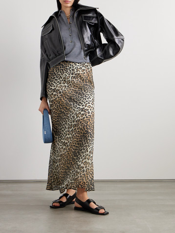 GANNI Leopard-print recycled-crepon maxi skirt