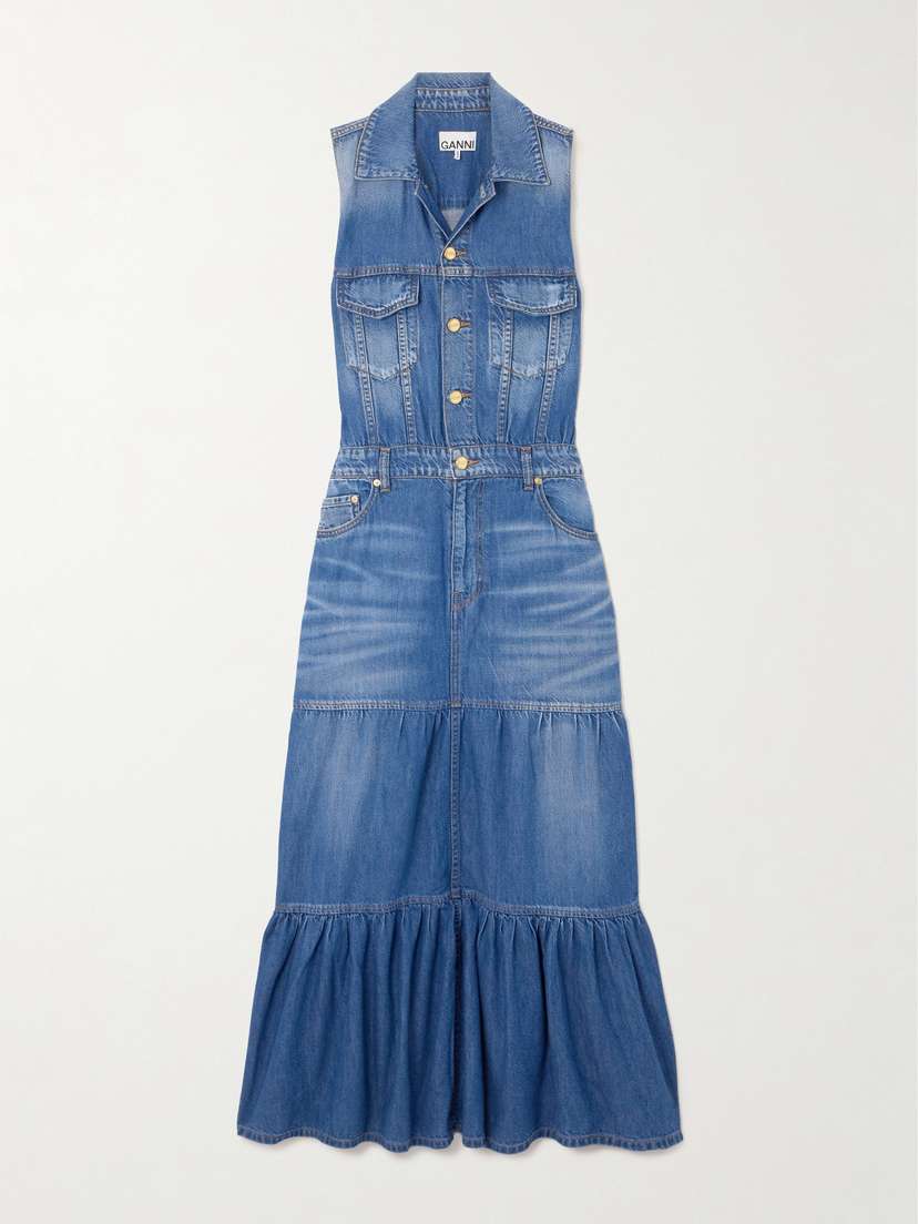 Ganni Tiered Organic Denim Midi Dress