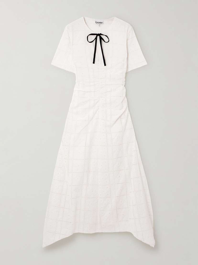 Ganni Broderie Anglaise Organic Cotton Midi Dress
