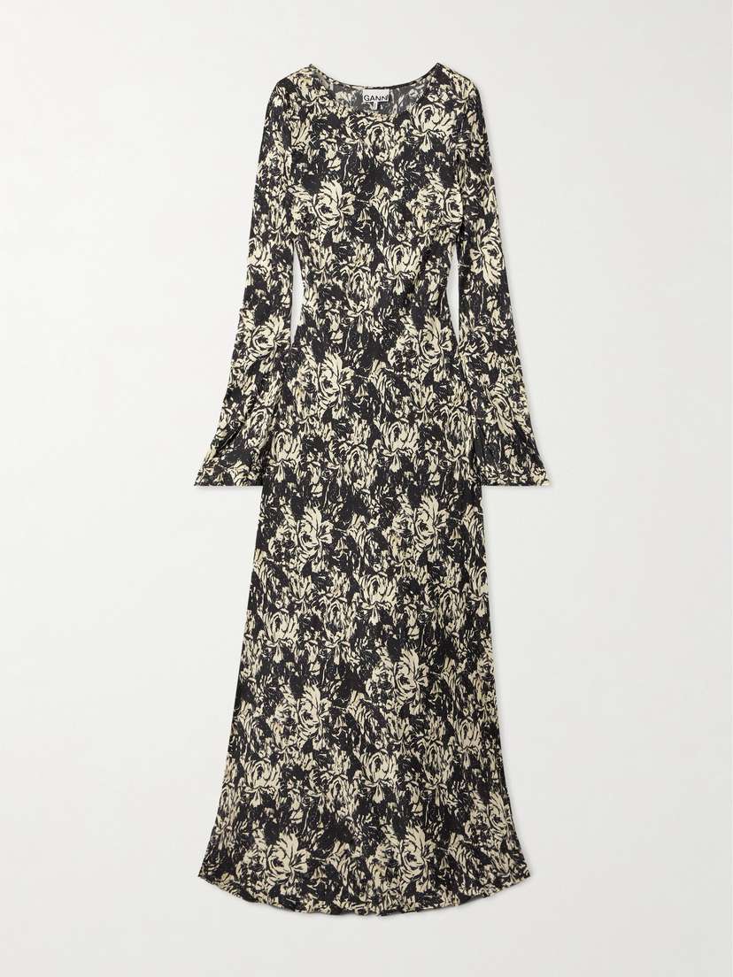 Ganni Floral-print Satin Maxi Dress