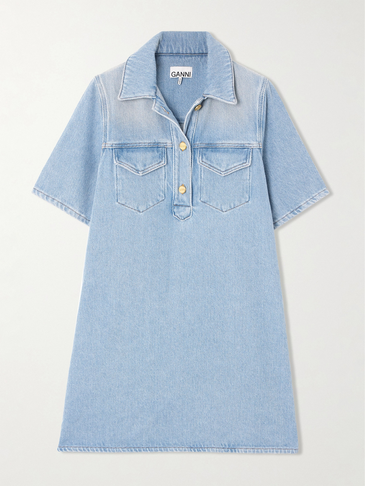 Ganni Cutline Organic Cotton Denim Minidress In Mid Blue Vintage