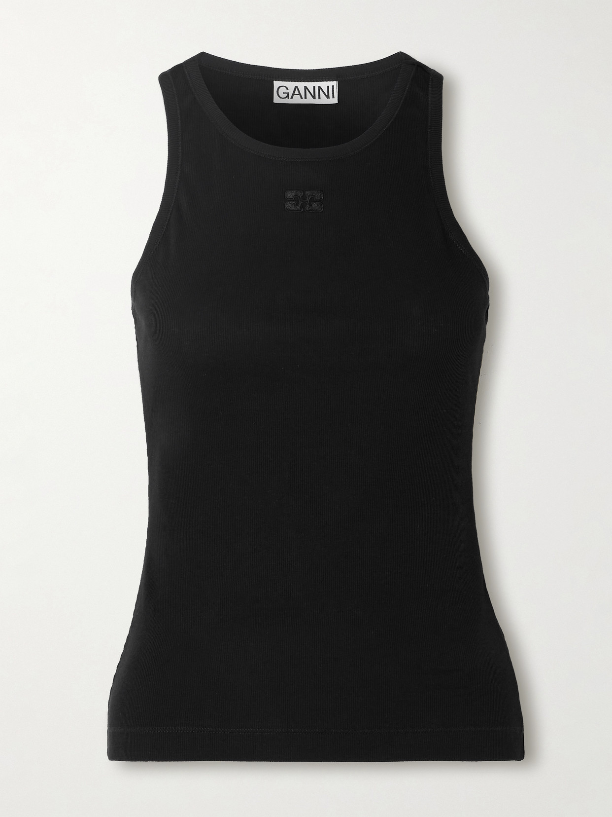 Ganni 'tank Top With Rhinestone Logo In Black