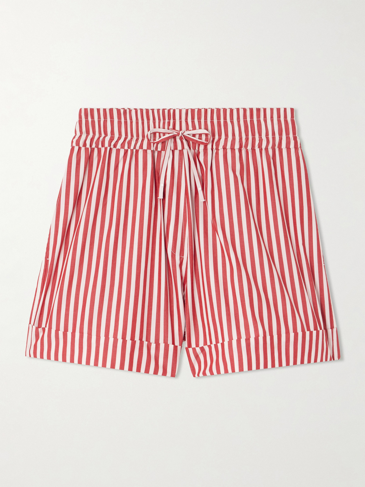 GANNI - Striped Organic Cotton-poplin Shorts - Red