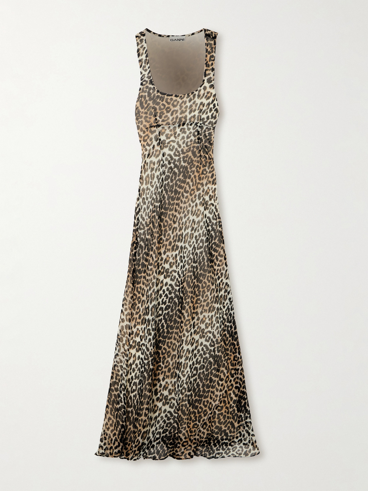 GANNI - Leopard-print Recycled-chiffon Maxi Dress - Animal print