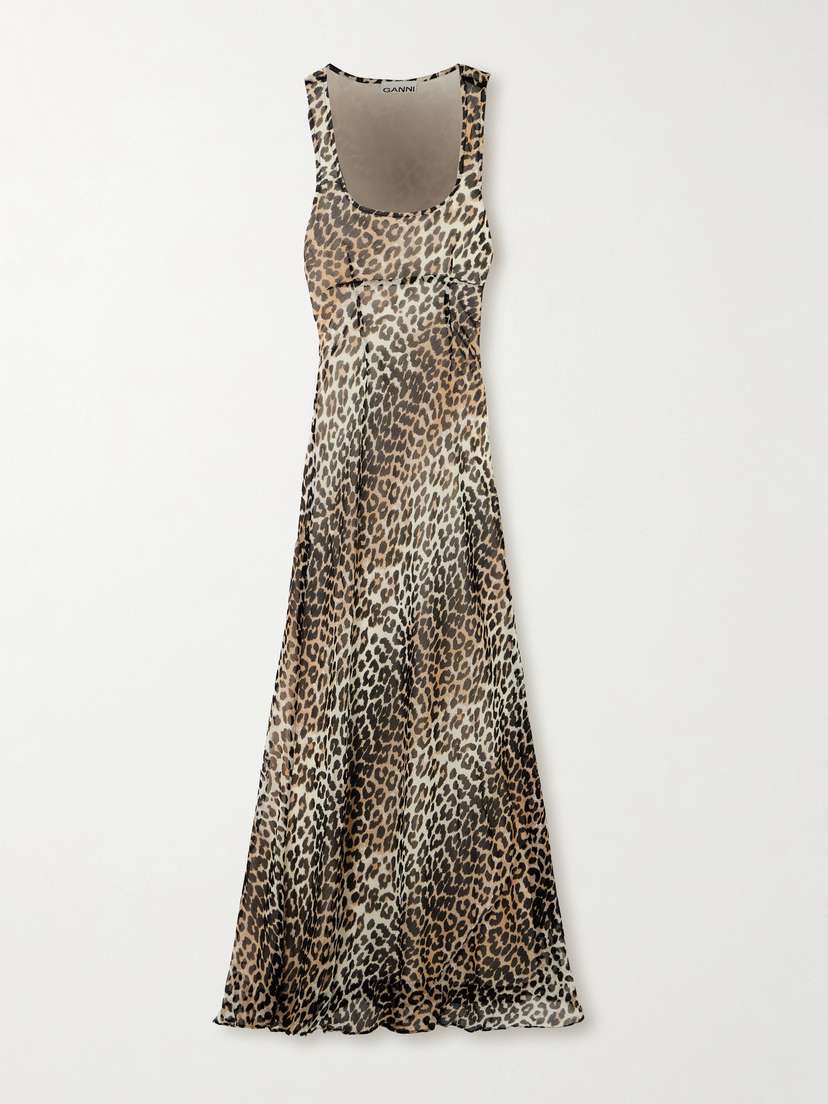Ganni Leopard-print Recycled-chiffon Maxi Dress - EU 44