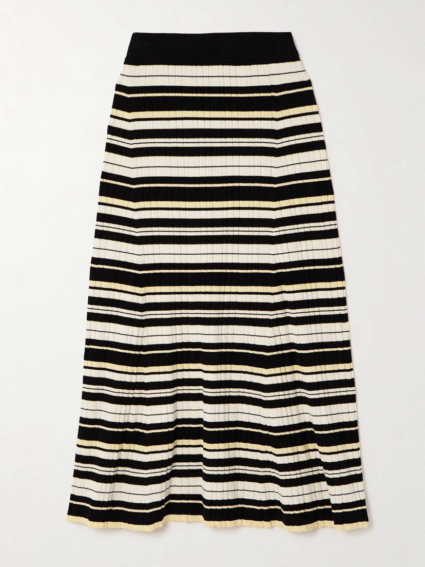 Ganni Future Striped Ribbed-knit Midi Skirt