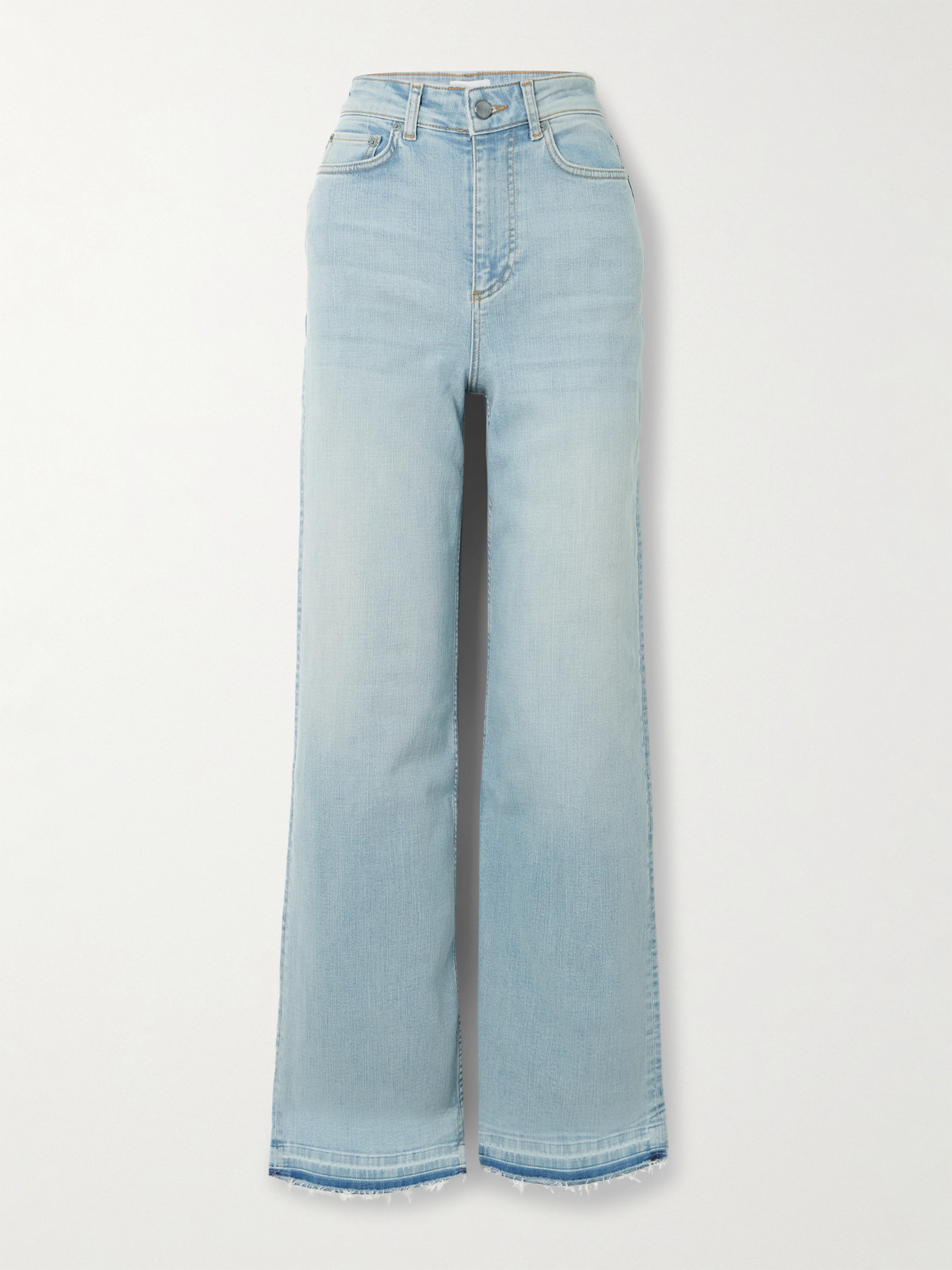 Ganni Andi Frayed High-rise Wide-leg Organic Jeans In Blue