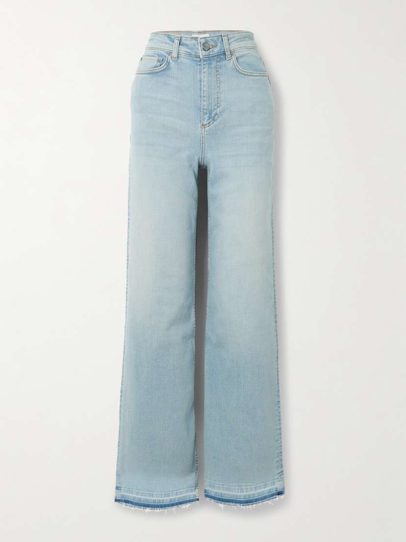 Ganni Andi Frayed High-rise Wide-leg Organic Jeans