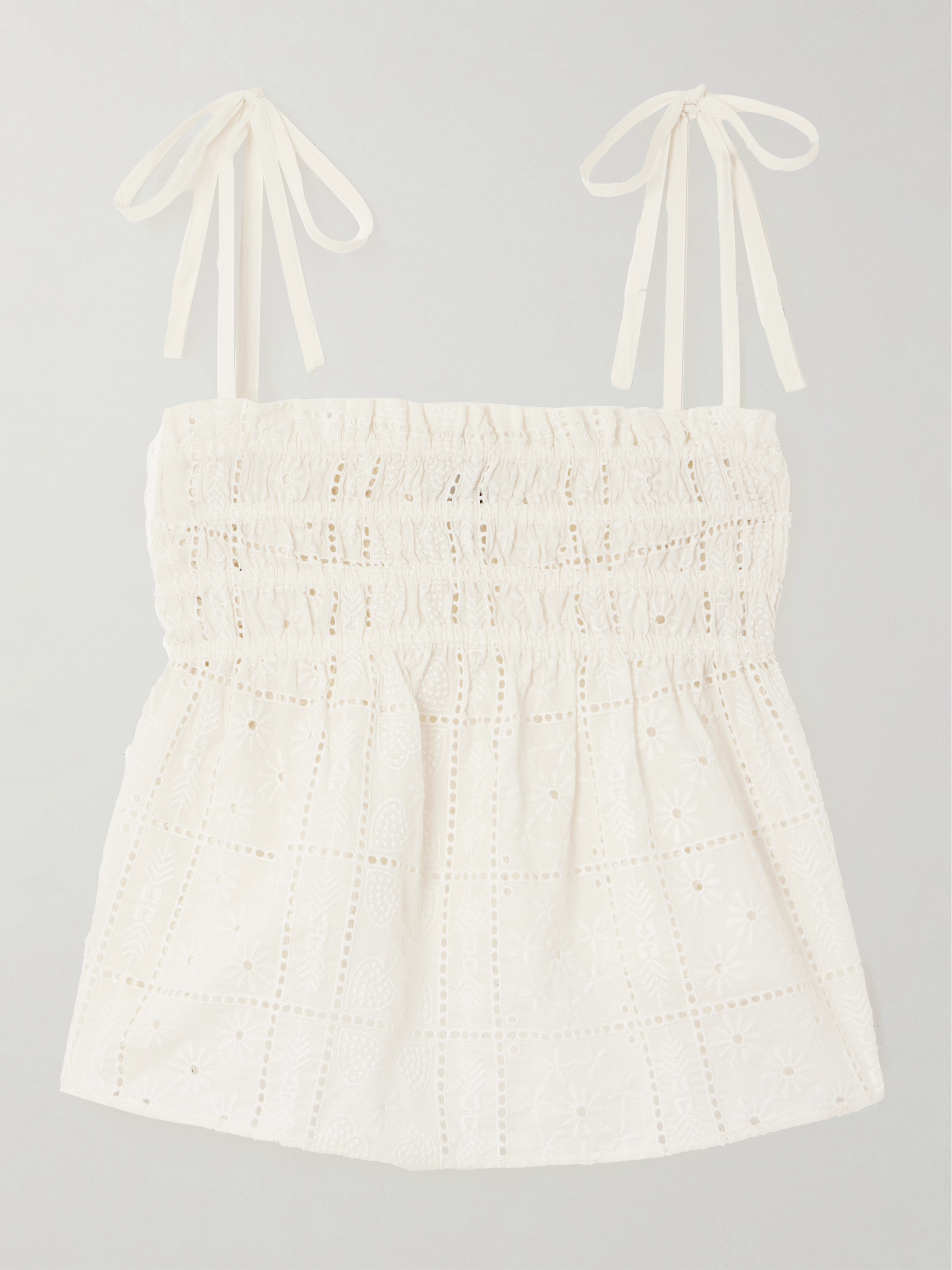 GANNI Shirred broderie anglaise organic cotton top thumbnail