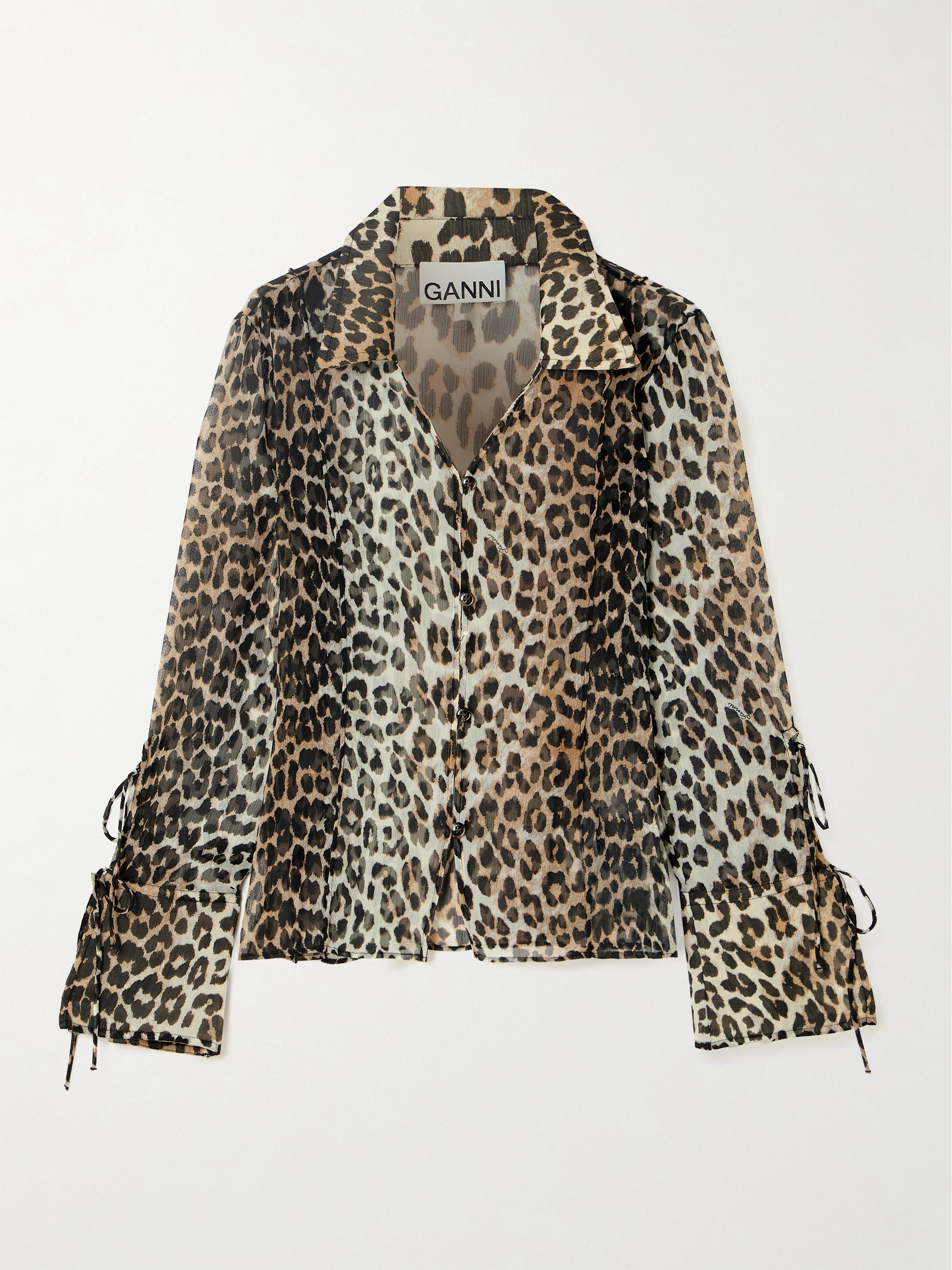 GANNI Tie-detailed leopard-print recycled-chiffon blouse thumbnail