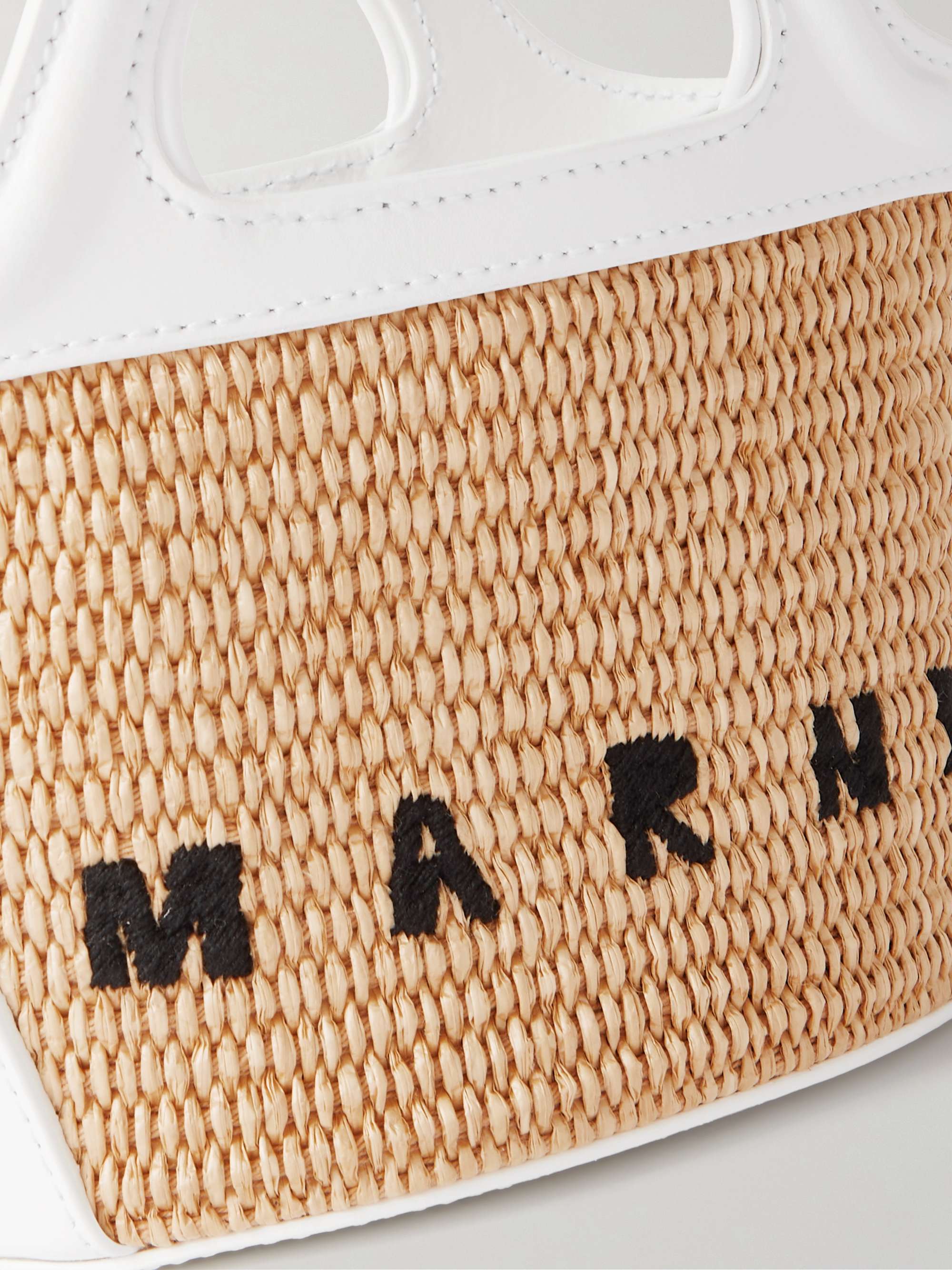 MARNI Tropicalia micro Tote aus Raffiabast und Leder mit Stickerei