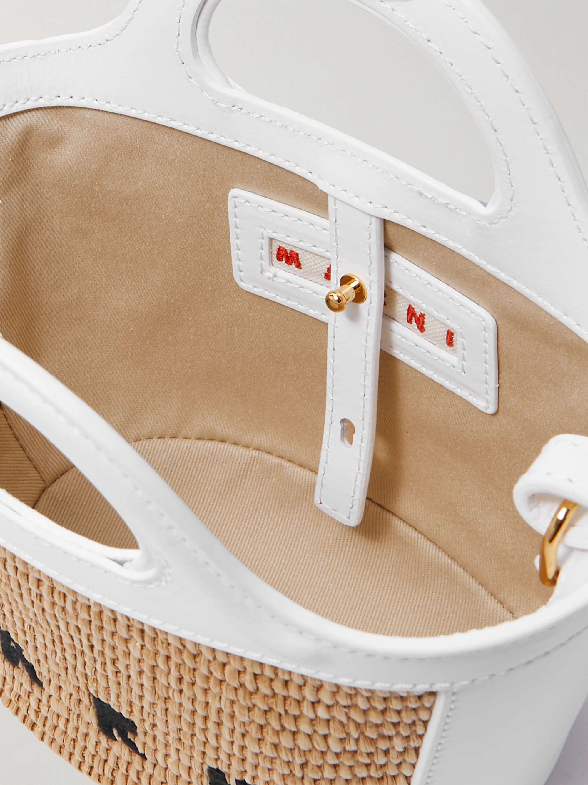 MARNI Tropicalia micro Tote aus Raffiabast und Leder mit Stickerei