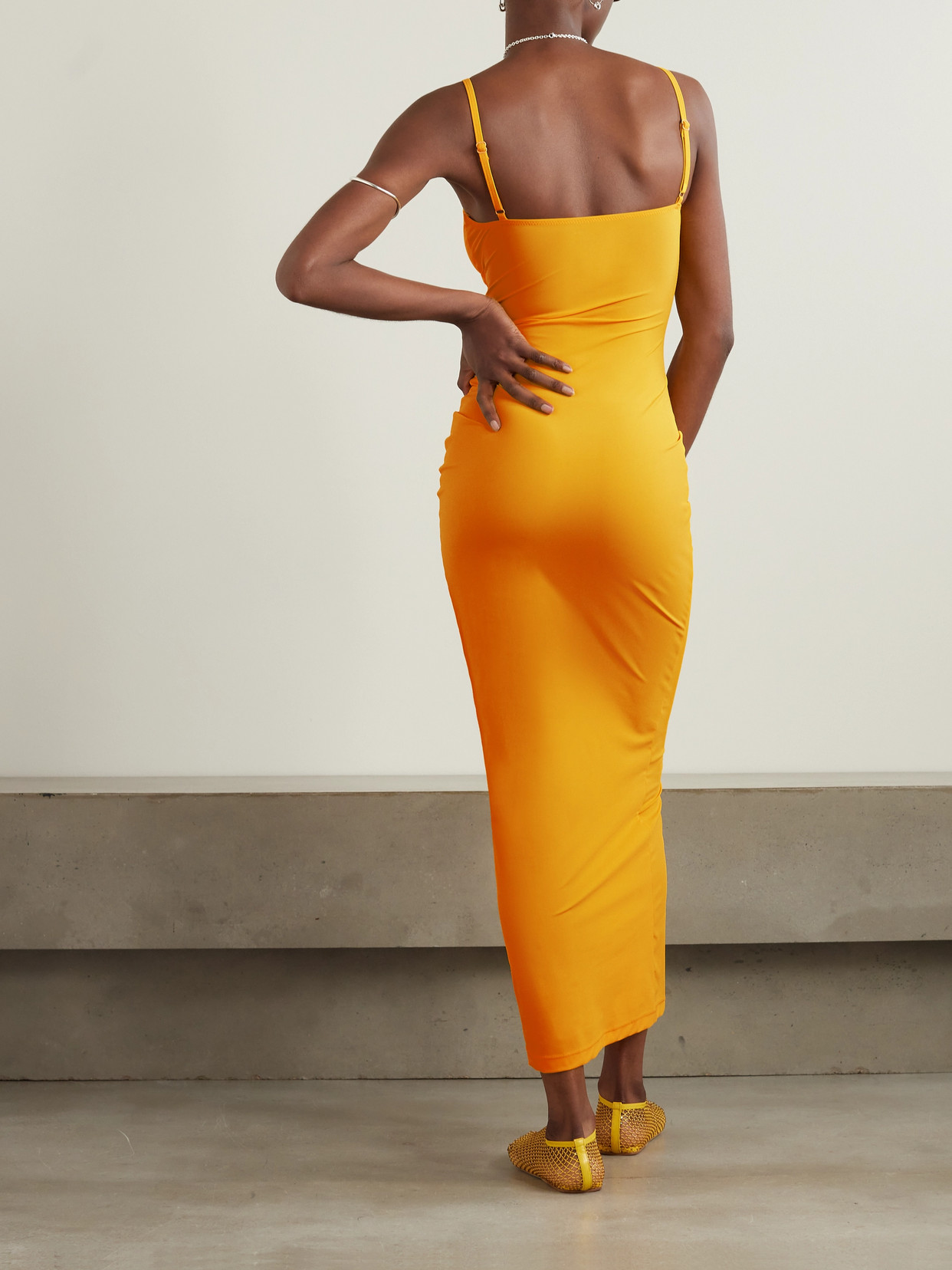 Christopher Esber Pierced Orbit Embellished Cutout Stretch-jersey Maxi Dress In Yellow