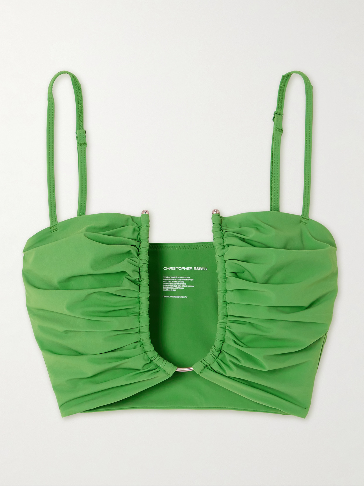 Christopher Esber Cutout Embellished Bikini Top In Green