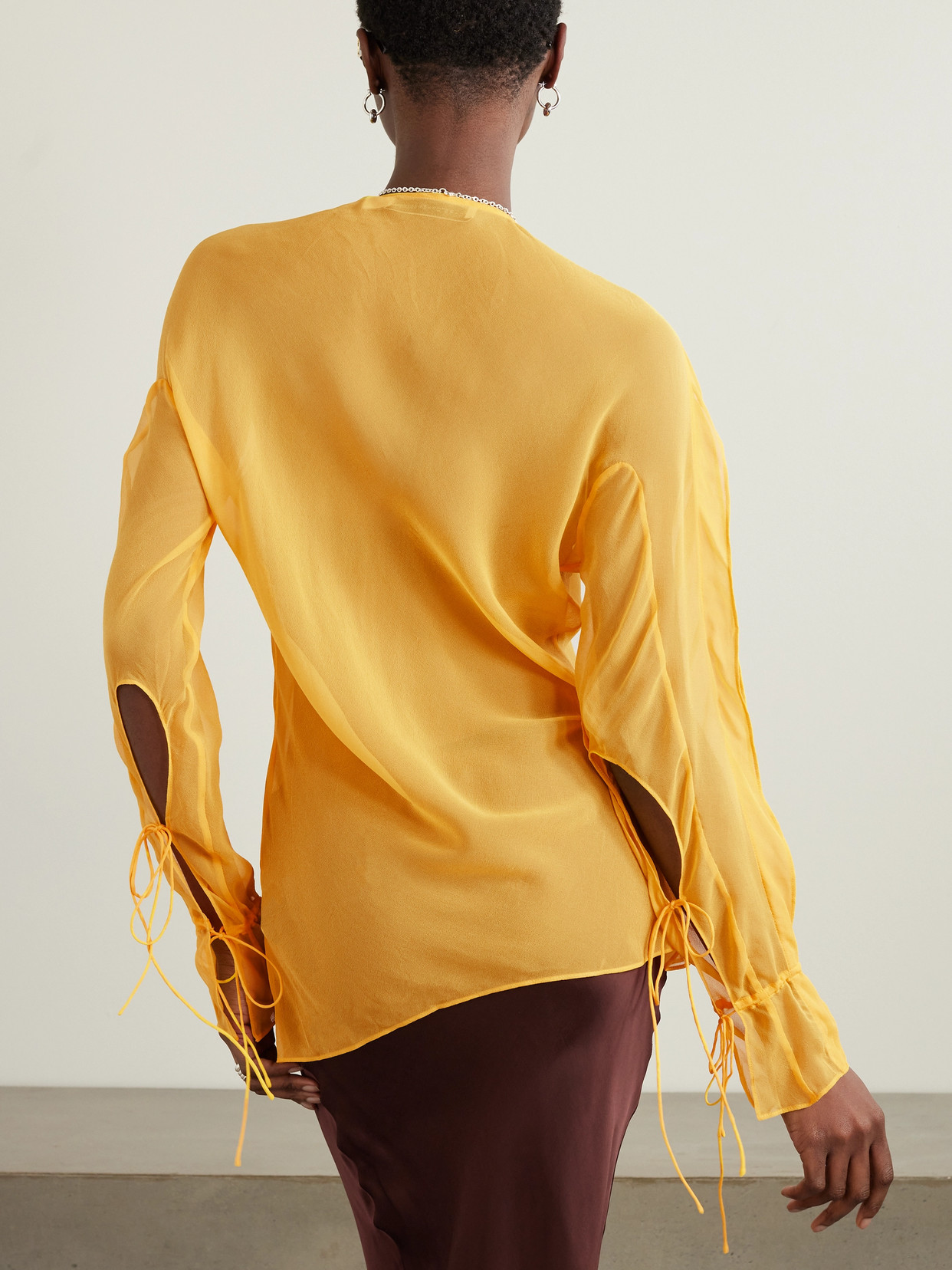 Christopher Esber Floating Ruffled Silk-georgette Shirt In Yellow