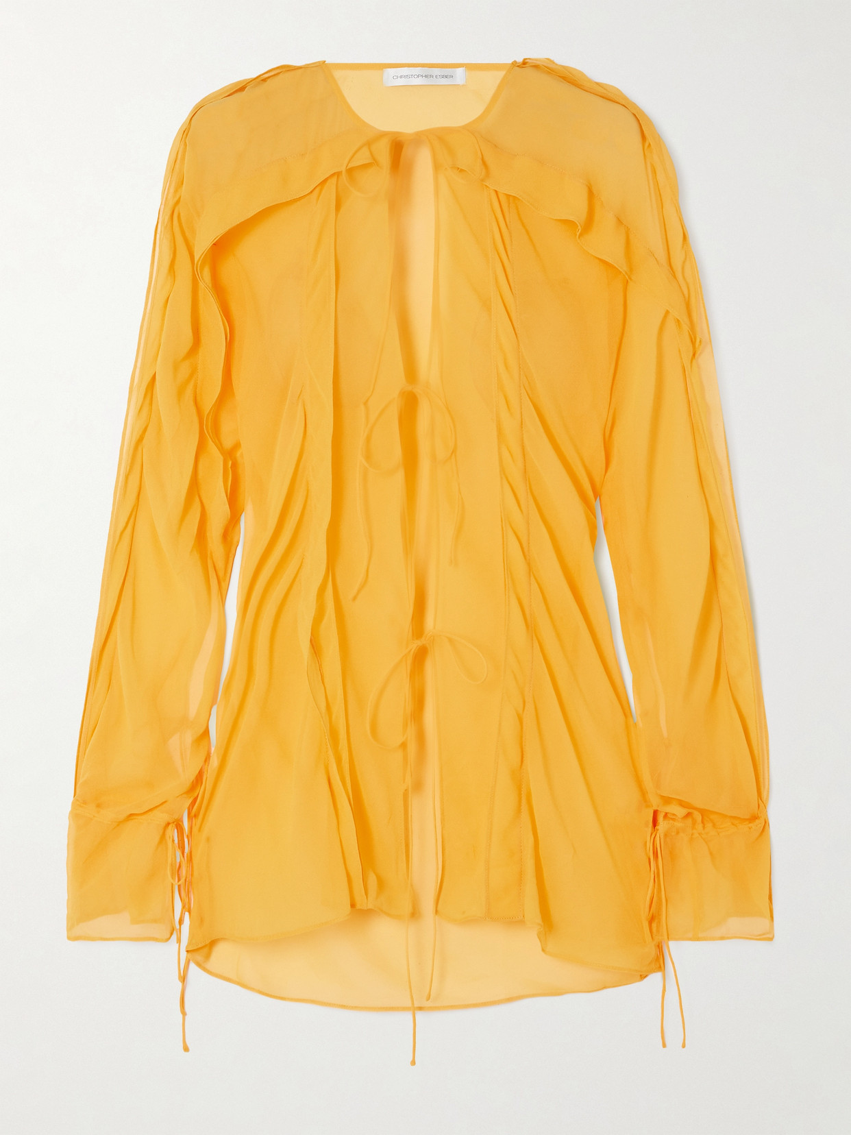 Christopher Esber Floating Ruffled Silk-georgette Shirt In Yellow